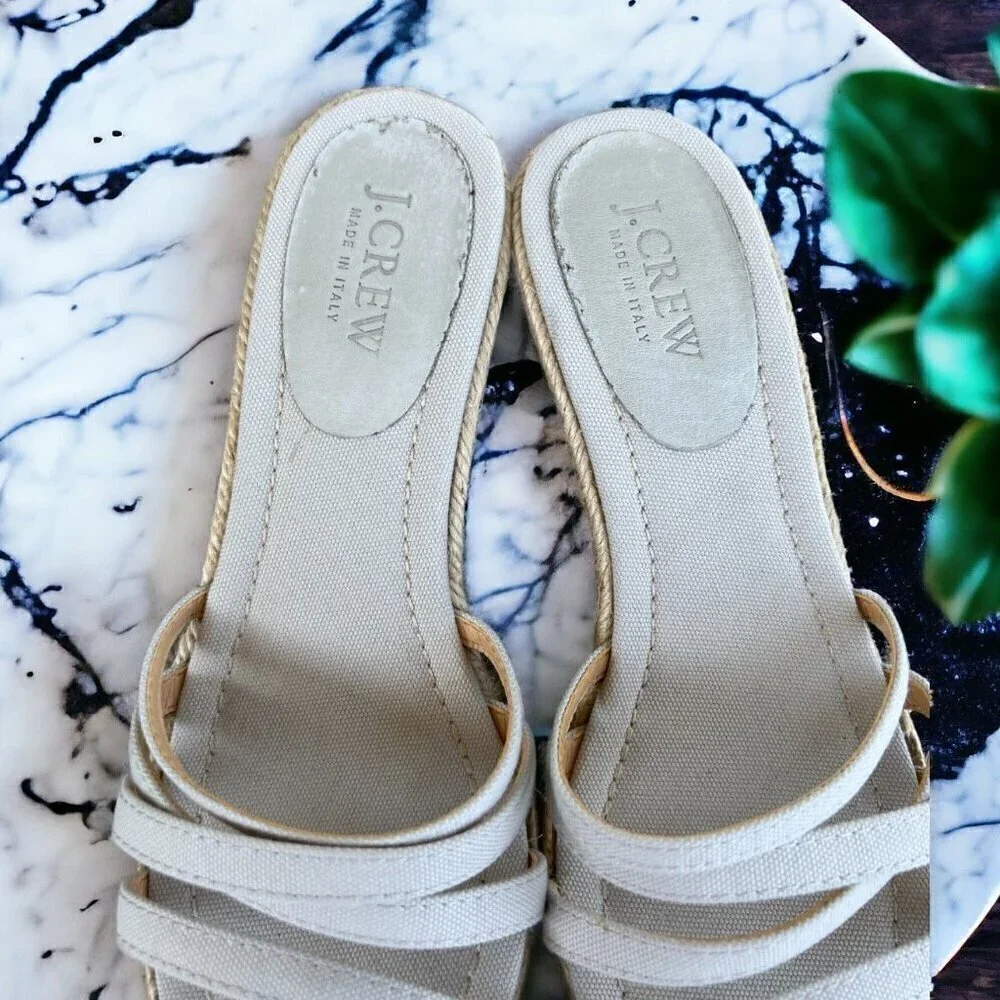 J.Crew NWOT Strappy Espadrille Wedge Sandals Size 7 Light Gray